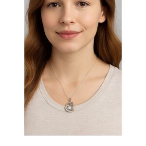 Sterling silver CZ double heart pendant and 18” chain necklace